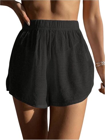 شورت بيكيني نسائي من SweatyRocks بخصر مطاطي شفاف وحاشية مقسمة لتغطية صلبة للشاطئ in Kuwait