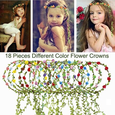 18 PCS Women Paper Rose Flower Crown Headbands Garland Boho Floral Flower Wreath Headband in Kuwait