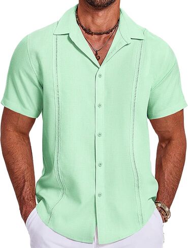 COOFANDY Mens Cuban Guayabera Shirts Summer Beach Shirts Short Sleeve Casual Shirts Vacation Wedding Shirts in Saudi Arabia