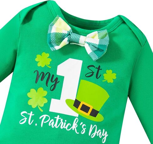 Baby Boys My First St. Patrick's Day Outfit Infant Clover Bodysuit Lucky Charm Pants with Hat in Saudi Arabia