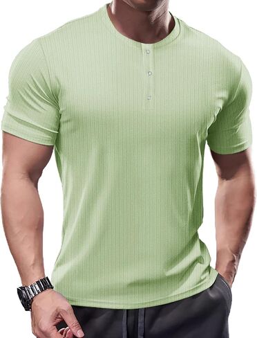 Men's Slim Fit Muscle Henley Shirts Cool Dry Shirts Ribbed Tee Short/Long Sleeve T-Shirt Gym Wicking Athletic T in Saudi Arabia