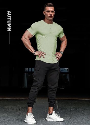 Men's Slim Fit Muscle Henley Shirts Cool Dry Shirts Ribbed Tee Short/Long Sleeve T-Shirt Gym Wicking Athletic T in Saudi Arabia