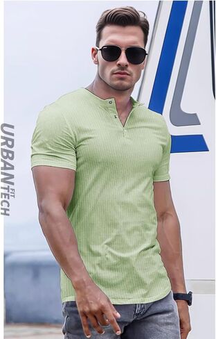 Men's Slim Fit Muscle Henley Shirts Cool Dry Shirts Ribbed Tee Short/Long Sleeve T-Shirt Gym Wicking Athletic T in Saudi Arabia