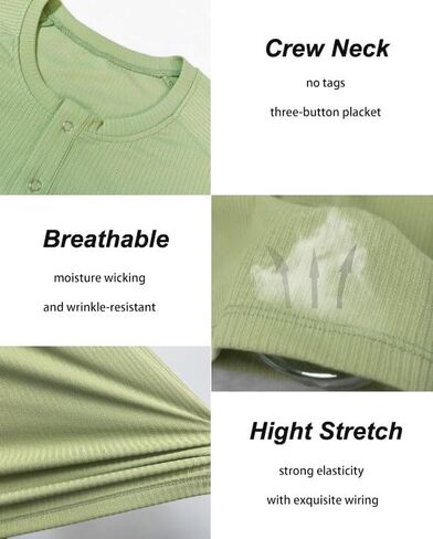 Men's Slim Fit Muscle Henley Shirts Cool Dry Shirts Ribbed Tee Short/Long Sleeve T-Shirt Gym Wicking Athletic T in Saudi Arabia