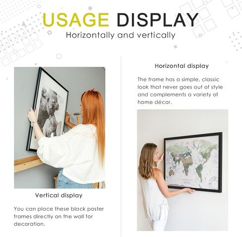 24x36 Poster Frame, Black Poster Frames 24 x 36 inches for Posters and Art Prints, Horizontal or Vertical Wall Mounting, 2 Pack. in Saudi Arabia