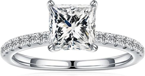 SMILEST 1.5 CT Moissanite Engagement Rings for Women, D Color VVS1 Clarity Princess Lab Created Moissanite Side Stone Wedding Rings 18K White Yellow Rose Gold Vermeil 4 Claw Moissanite Promise Rings in Kuwait