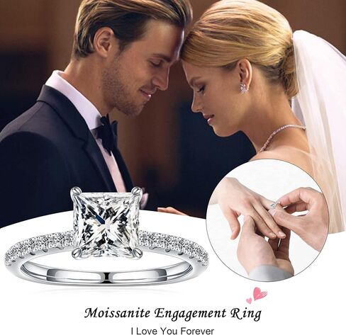 SMILEST 1.5 CT Moissanite Engagement Rings for Women, D Color VVS1 Clarity Princess Lab Created Moissanite Side Stone Wedding Rings 18K White Yellow Rose Gold Vermeil 4 Claw Moissanite Promise Rings in Kuwait