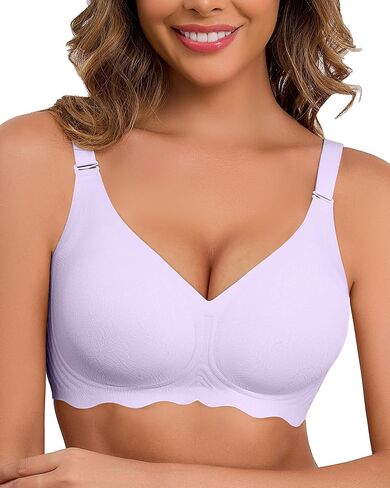 Womens Seamless Wireless Bras Womens Bras No Underwire Full Support V Neck Bralette Everyday T-Shirt Bra Grey in Saudi Arabia