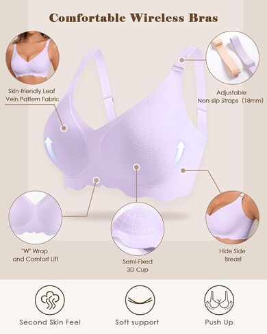 Womens Seamless Wireless Bras Womens Bras No Underwire Full Support V Neck Bralette Everyday T-Shirt Bra Grey in Saudi Arabia