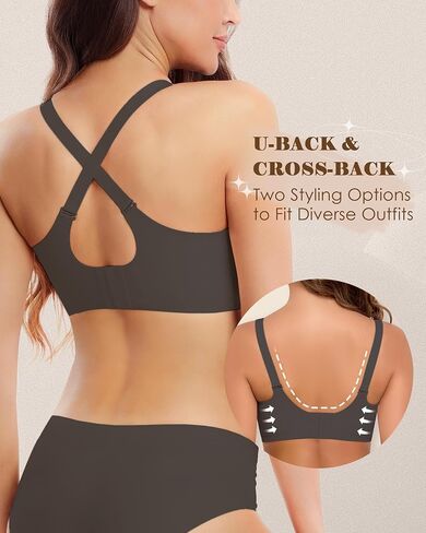 Womens Seamless Wireless Bras Womens Bras No Underwire Full Support V Neck Bralette Everyday T-Shirt Bra Grey in Saudi Arabia