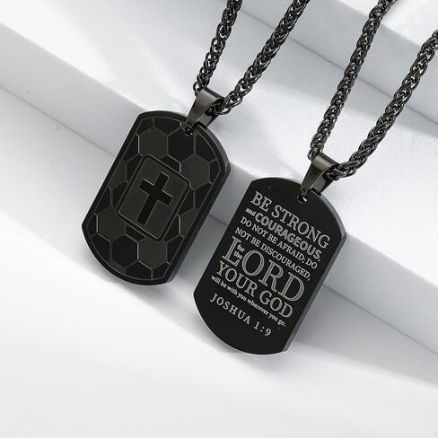 Soccer Bible Verse Cross Necklace for Men Stainless Steel Black/Gold/Silver Tone Cross Pendant Religious Gift Soccer Sports Jewelry for Men Boys Kids Teen with Stainless Steel Chain 22+2 inch in Kuwait