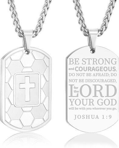 Soccer Bible Verse Cross Necklace for Men Stainless Steel Black/Gold/Silver Tone Cross Pendant Religious Gift Soccer Sports Jewelry for Men Boys Kids Teen with Stainless Steel Chain 22+2 inch in Kuwait
