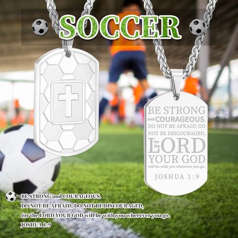Soccer Bible Verse Cross Necklace for Men Stainless Steel Black/Gold/Silver Tone Cross Pendant Religious Gift Soccer Sports Jewelry for Men Boys Kids Teen with Stainless Steel Chain 22+2 inch in Kuwait