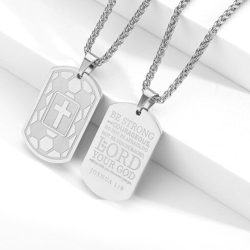 Soccer Bible Verse Cross Necklace for Men Stainless Steel Black/Gold/Silver Tone Cross Pendant Religious Gift Soccer Sports Jewelry for Men Boys Kids Teen with Stainless Steel Chain 22+2 inch in Kuwait