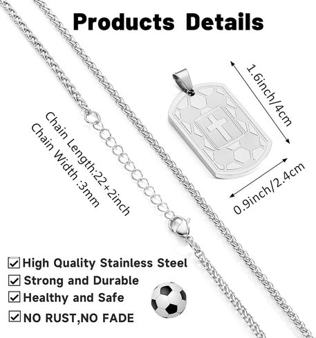 Soccer Bible Verse Cross Necklace for Men Stainless Steel Black/Gold/Silver Tone Cross Pendant Religious Gift Soccer Sports Jewelry for Men Boys Kids Teen with Stainless Steel Chain 22+2 inch in Kuwait