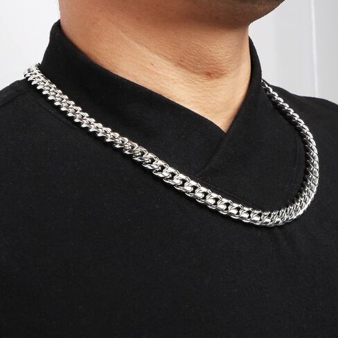 JoycuFF Mens Cuban Link Chain Necklace for Boyfriend Silver Gold Stainless Steel 6MM 10MM Hip Hop Christmas Gifts for Men Christmas Father Day Anniversary Birthday Jewelry for Men in Kuwait