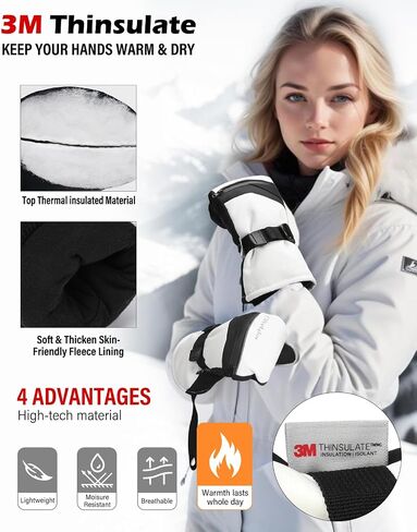 Winter Snow Ski Mittens for Men Women-Snowboard Mittens Waterproof Cold Weather Insulated Mitts Gloves Snow Sports in Kuwait