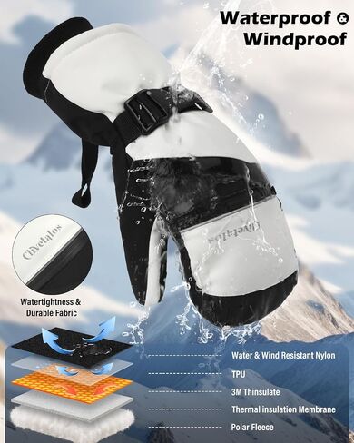Winter Snow Ski Mittens for Men Women-Snowboard Mittens Waterproof Cold Weather Insulated Mitts Gloves Snow Sports in Kuwait