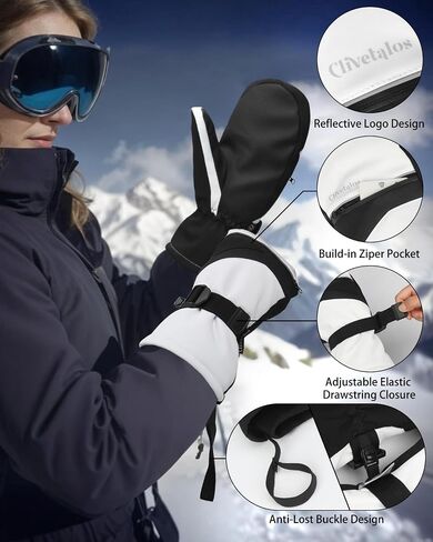 Winter Snow Ski Mittens for Men Women-Snowboard Mittens Waterproof Cold Weather Insulated Mitts Gloves Snow Sports in Kuwait