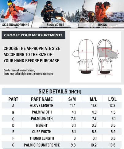 Winter Snow Ski Mittens for Men Women-Snowboard Mittens Waterproof Cold Weather Insulated Mitts Gloves Snow Sports in Kuwait