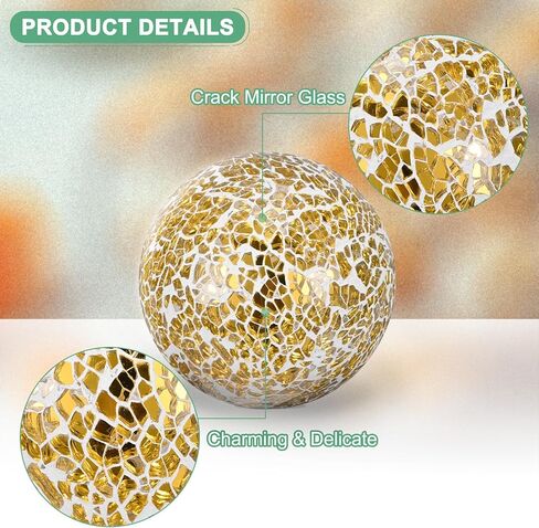 Decorative Ball for Bowls, 3 Inch Mosaic Glass Balls Decorative Glass Orbs for Home Decor/Dining Tables/Wedding Party/Coffee Table/Centerpiece Decor [Gold] in Kuwait