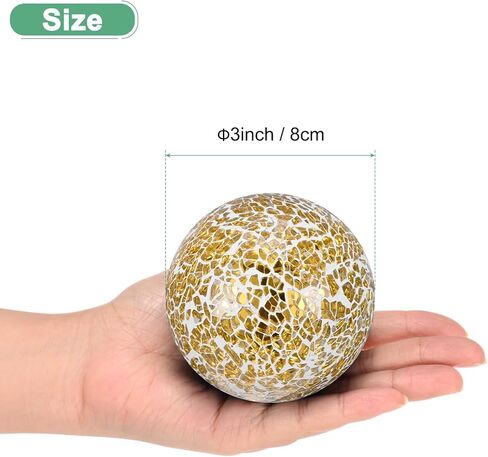 Decorative Ball for Bowls, 3 Inch Mosaic Glass Balls Decorative Glass Orbs for Home Decor/Dining Tables/Wedding Party/Coffee Table/Centerpiece Decor [Gold] in Kuwait