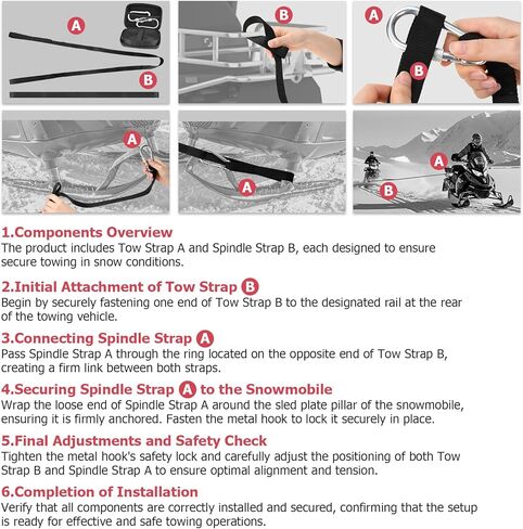 حزام سحب عربة الثلج، ملحقات عربة الثلج عالية الجودة بطول 19 قدمًا، حزام سحب عربة الثلج عالي التحمل مع خطاف لعربة الثلج، المزلجة، Skidoo، ATV وحقيبة عربة الثلج هدية الطوارئ لعربة الثلج في عيد الميلاد in Kuwait
