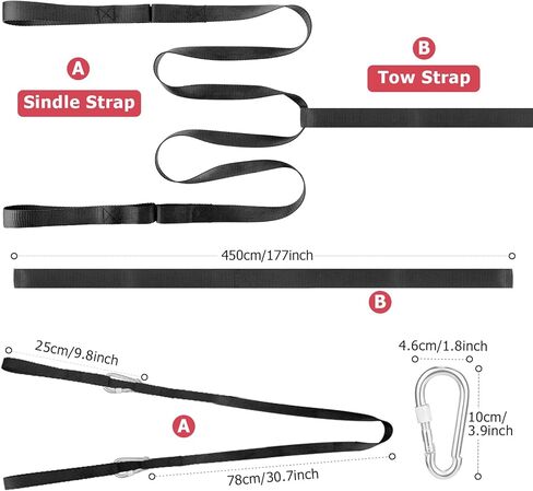 حزام سحب عربة الثلج، ملحقات عربة الثلج عالية الجودة بطول 19 قدمًا، حزام سحب عربة الثلج عالي التحمل مع خطاف لعربة الثلج، المزلجة، Skidoo، ATV وحقيبة عربة الثلج هدية الطوارئ لعربة الثلج في عيد الميلاد in Kuwait