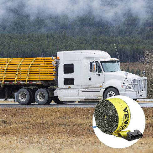 أشرطة شاحنة VEVOR، 4 × 30 بوصة شديدة التحمل مع خطافات مسطحة بقوة كسر 18000 رطل، WLL# 6000 رطل، أشرطة شحن مربوطة لأسفل للأسرّة المسطحة والشاحنات والمقطورات والمزارع وعمليات الإنقاذ وموفر الأشجار، أصفر (4 عبوات) in Saudi Arabia