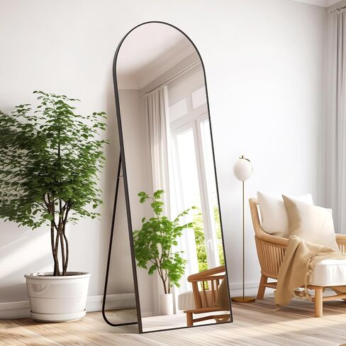 Simple Deluxe Arched Full Length Mirror, 64"×21" Floor Mirror with Stand, Large Mirror Full Length for Home Wall Decor, Arched Mirror for Bedroom Cloakroom Decor - Black in Saudi Arabia