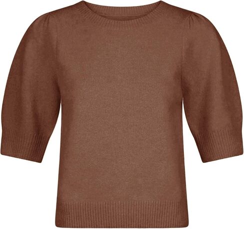 Springrain Bow Sweater Women Casual Puff Short Sleeve Crew Neck Tie Back Knit Pullover Tops in Kuwait