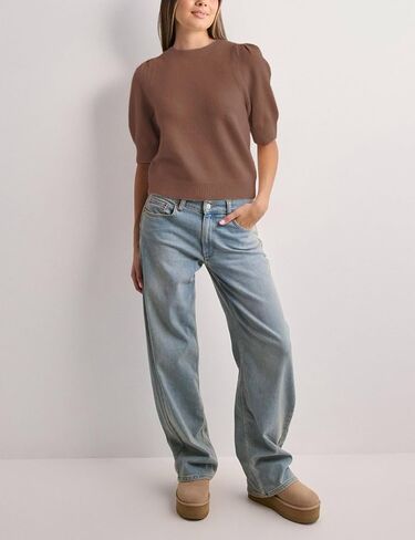 Springrain Bow Sweater Women Casual Puff Short Sleeve Crew Neck Tie Back Knit Pullover Tops in Kuwait