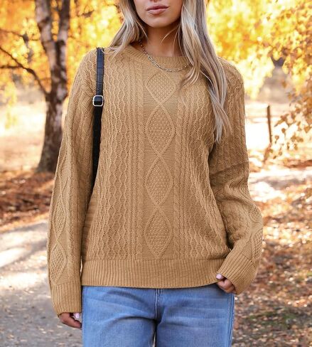 Zeagoo كابل متماسكة سترة المرأة Crewneck كم طويل سترة 2024 الخريف مكتنزة خمر البلوز القمم in Saudi Arabia