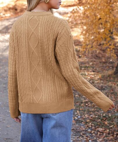 Zeagoo كابل متماسكة سترة المرأة Crewneck كم طويل سترة 2024 الخريف مكتنزة خمر البلوز القمم in Saudi Arabia