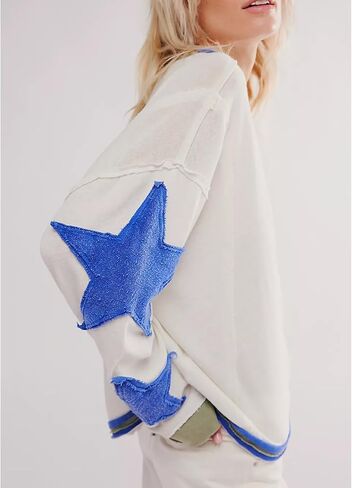 Womens Y2k Vintage Star Graphic Sweatshirts Aesthetic Harajuku Crew Neck Stripe Hoodies Top Teens Girl Streetwear in Saudi Arabia