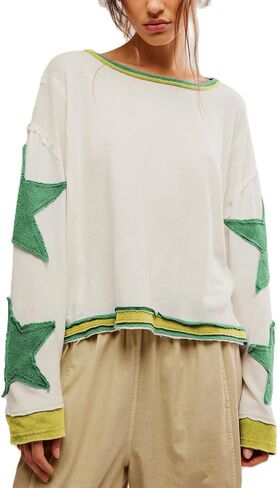 Womens Y2k Vintage Star Graphic Sweatshirts Aesthetic Harajuku Crew Neck Stripe Hoodies Top Teens Girl Streetwear in Saudi Arabia
