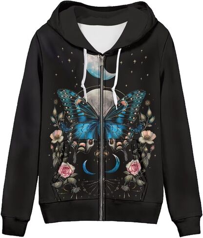 Thin Oversized Zip Up Hoodie with Pockets Women Lightweight Sweater Graphic Sweatshirts for Women Size XS-5XL in Kuwait