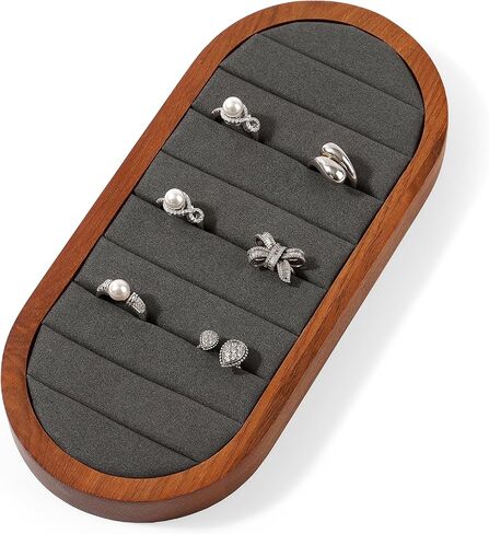 Small Jewelry Rings Display Tray Solid Wood Jewelry Display Organizer Tray for Rings Stud Earrings(Grey) in Kuwait