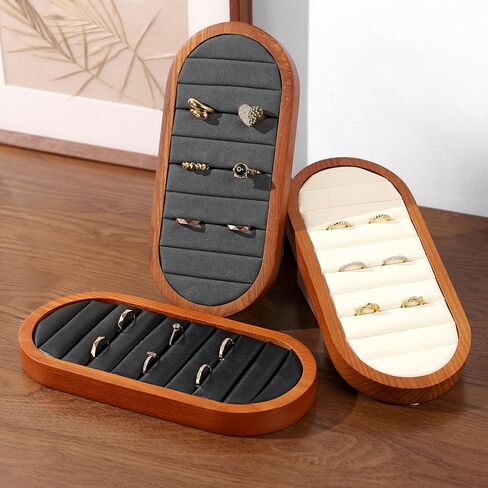 Small Jewelry Rings Display Tray Solid Wood Jewelry Display Organizer Tray for Rings Stud Earrings(Grey) in Kuwait