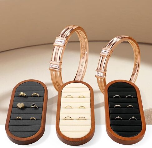 Small Jewelry Rings Display Tray Solid Wood Jewelry Display Organizer Tray for Rings Stud Earrings(Grey) in Kuwait