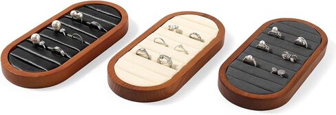 Small Jewelry Rings Display Tray Solid Wood Jewelry Display Organizer Tray for Rings Stud Earrings(Grey) in Kuwait