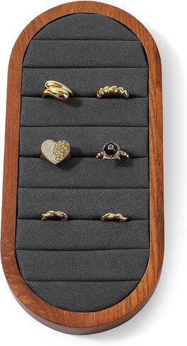 Small Jewelry Rings Display Tray Solid Wood Jewelry Display Organizer Tray for Rings Stud Earrings(Grey) in Kuwait