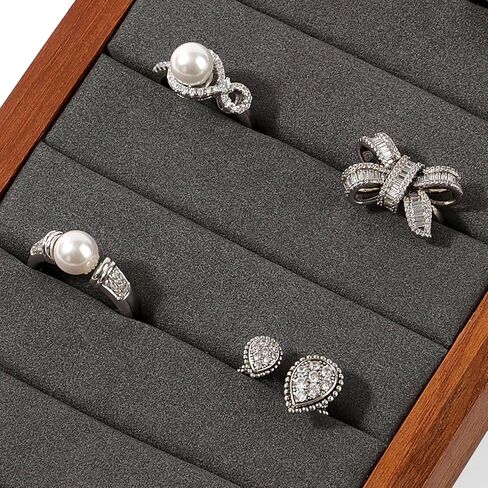 Small Jewelry Rings Display Tray Solid Wood Jewelry Display Organizer Tray for Rings Stud Earrings(Grey) in Kuwait