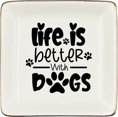 WODMIS Life is Better With Dog Ceramic Jewelry Tray Dish, Pet Paw Dog Mom Jewelry Plate Ring Trinket Dish, Puppy Dog Themed Gifts for Women Dog Lovers Dog Owners Best Friends Female 452 in Kuwait