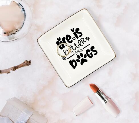 WODMIS Life is Better With Dog Ceramic Jewelry Tray Dish, Pet Paw Dog Mom Jewelry Plate Ring Trinket Dish, Puppy Dog Themed Gifts for Women Dog Lovers Dog Owners Best Friends Female 452 in Kuwait