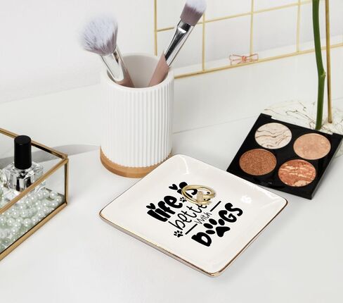 WODMIS Life is Better With Dog Ceramic Jewelry Tray Dish, Pet Paw Dog Mom Jewelry Plate Ring Trinket Dish, Puppy Dog Themed Gifts for Women Dog Lovers Dog Owners Best Friends Female 452 in Kuwait