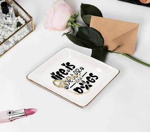 WODMIS Life is Better With Dog Ceramic Jewelry Tray Dish, Pet Paw Dog Mom Jewelry Plate Ring Trinket Dish, Puppy Dog Themed Gifts for Women Dog Lovers Dog Owners Best Friends Female 452 in Kuwait