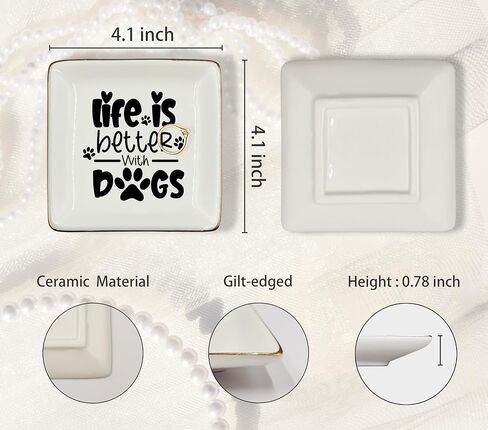WODMIS Life is Better With Dog Ceramic Jewelry Tray Dish, Pet Paw Dog Mom Jewelry Plate Ring Trinket Dish, Puppy Dog Themed Gifts for Women Dog Lovers Dog Owners Best Friends Female 452 in Kuwait