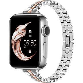 Juntan Slim Stainless Steel Band fits Apple Watch Bands for Women 49mm 45mm 44mm 42mm 41mm 40mm 38mm, Dressy Women for iWatch Bands, Metal Strap for Apple Watch Band Series 9 8 SE 7 6 5 4 3 Ultra 2 1
