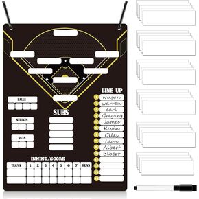 Metal Magnetic Dugout Board Set Hanging Magnetic Baseball Softball Lineup Board with 30 Pcs Lineup Cards 2 Pcs Snap Hooks Dry Erase Pen Baseball Magnet Board for Dugout Batting Coaching